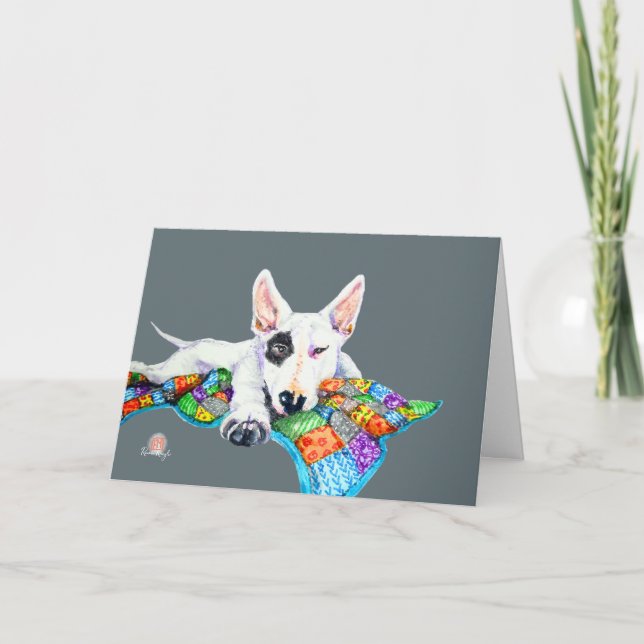 White Bullterrier on Patchwork - Art Card (Front)
