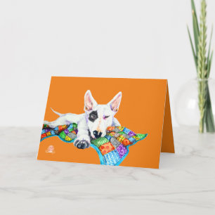 White Bullterrier on Patchwork - Art Card