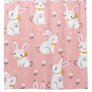 White Bunnies: Cute Floral Seamless