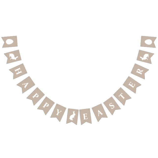 White Bunnies On Beige With Happy Easter Saying Bunting Flags (All)