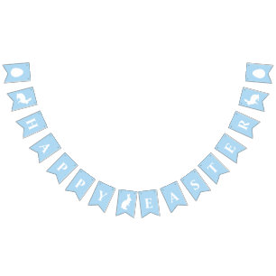 White Bunnies On Blue With Happy Easter Lettering Bunting Flags