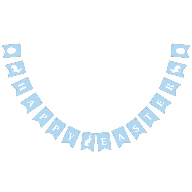 White Bunnies On Blue With Happy Easter Lettering Bunting Flags (All)