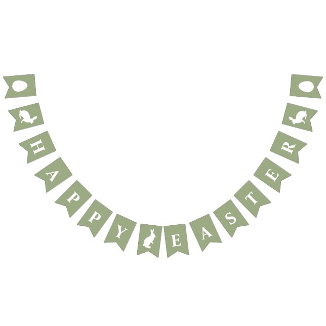 White Bunnies On Green With Happy Easter Saying Bunting Flags (All)