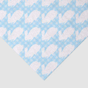 White Bunnies on Pastel Blue Gingham Pattern Tissue Paper