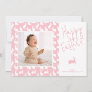 White Bunnies On Pink With Custom Photo Easter Card