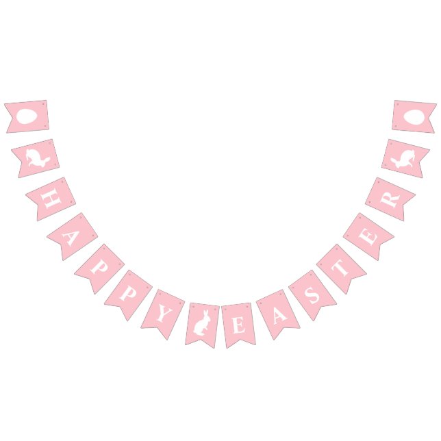 White Bunnies On Pink With Happy Easter Lettering Bunting Flags (All)
