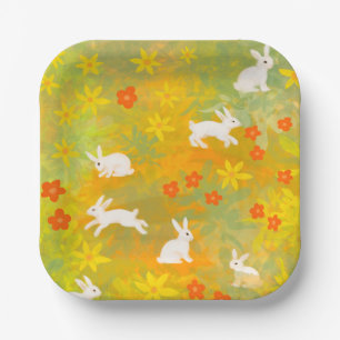 White bunnies paper plate