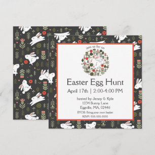 White Bunnies & Spring Flowers Easter Invitation