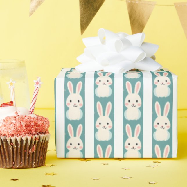 White bunnies stripes wrapping paper (Birthday Party)
