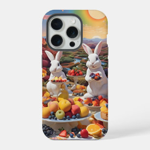 White Bunnies with Fruit Landscape iPhone 15 Pro Case