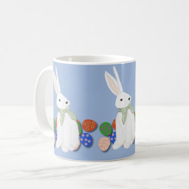 White Bunny and Eggs Coffee Mug (Front Left)