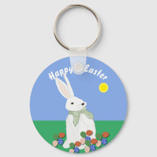 White Bunny and Eggs  Keychain