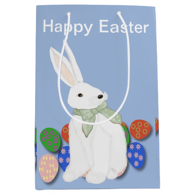 White Bunny and Eggs Medium Gift Bag (Front)