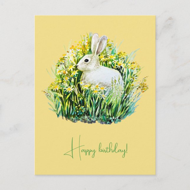 White bunny and flowers postcard (Front)