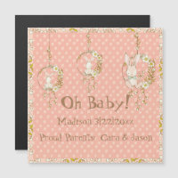 White Bunny Baby Girl Birth Announcement Pink