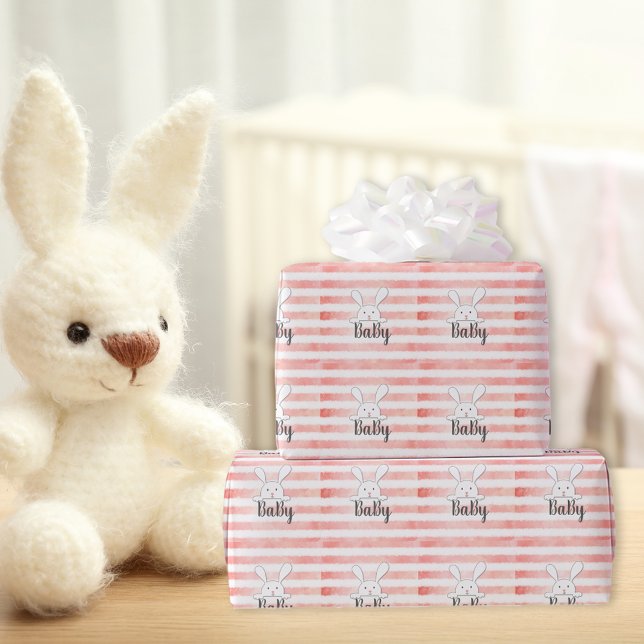 White Bunny Baby Pink Watercolor Wrapping Paper (Creator Uploaded)