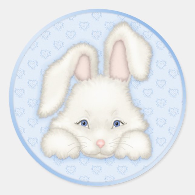 White Bunny - Blue Classic Round Sticker (Front)
