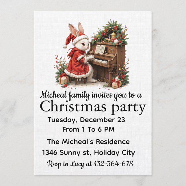 White Bunny Christmas Party Invitation (Devant)