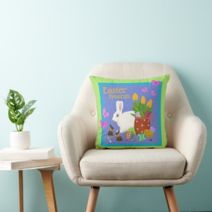 White Bunny Easter Throw Pillow