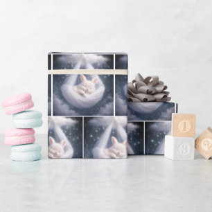 White Bunny Hanging from a Tulle Hammock Wrapping Paper