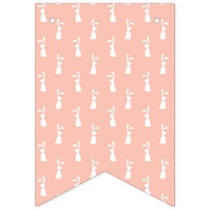 White Bunny Happy Easter Girly Pink Pastel Spring Bunting Flags