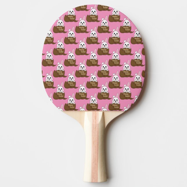 White Bunny in Chocolate Egg Happy Easter Pattern Ping Pong Paddle (Front)