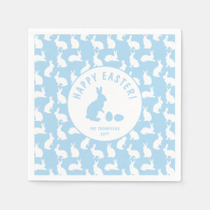 White Bunny Pattern On Light Blue Cute Easter Napkin