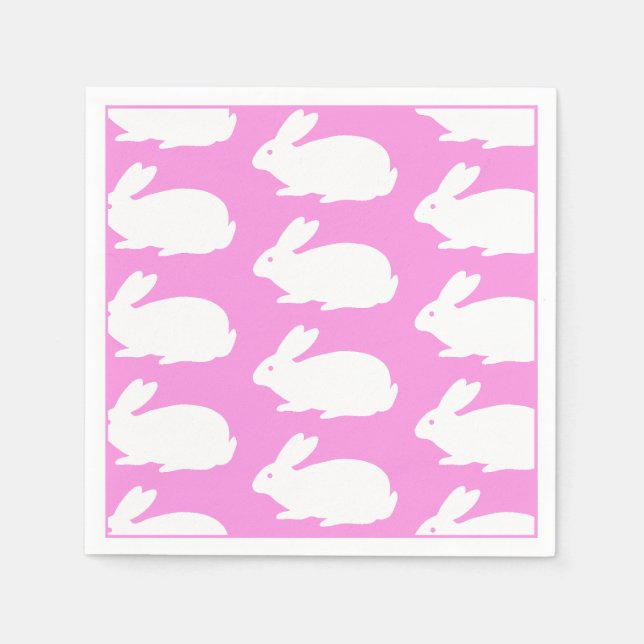 White Bunny Pattern On Pink Napkin (Front)