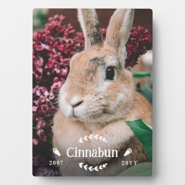 White Bunny Paws Greenery Photo Rabbit Memorial Plaque (Front)