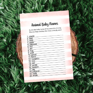 White Bunny Pink Animal Baby Names Game Card