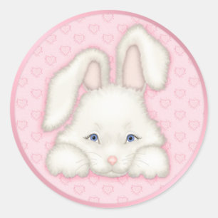 White Bunny - Pink Classic Round Sticker