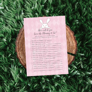 White Bunny Pink Who Knows Mommy Best Shower Game Invitation