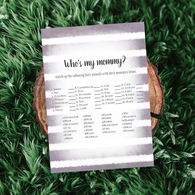 White Bunny Purple Who's My Mommy Baby Shower Game Invitation (Creator Uploaded)