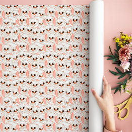 White Bunny Rabbit Face Seamless Pattern Wrapping Paper