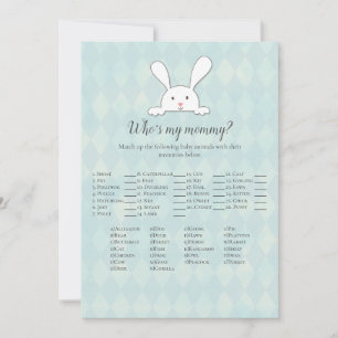 White Bunny Rabbit Who's My Mommy Baby Shower Game Invitation