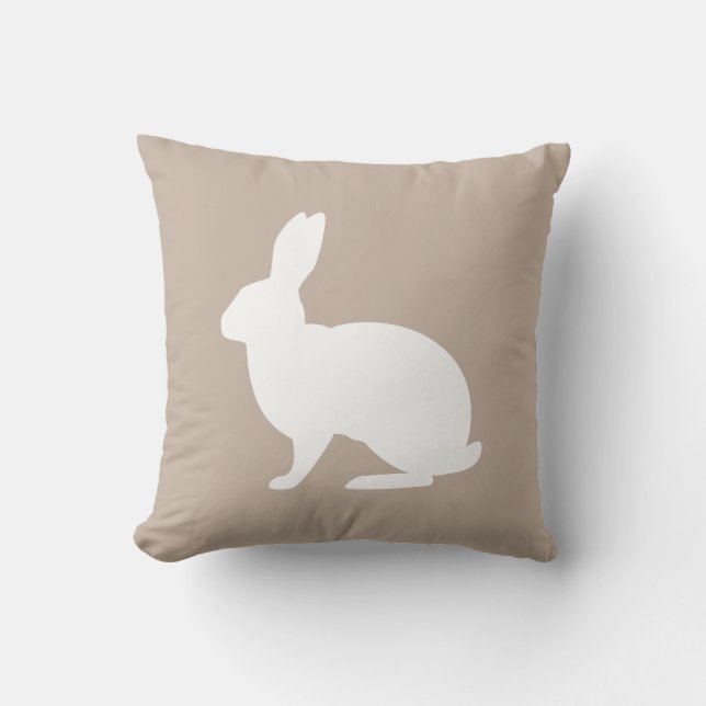 White Bunny Silhouette On Beige Stylish Easter Throw Pillow (Front)