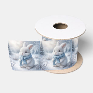 White Bunny With Winter Scarf Satin Ribbon
