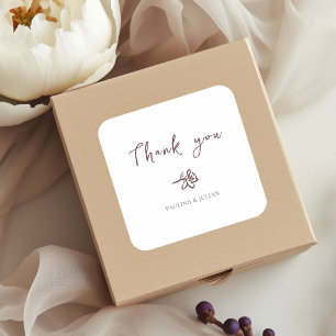 White & Burgundy   Elegant Floral Wedding  Square Sticker