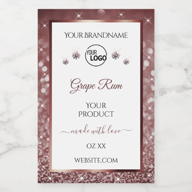 White Burgundy Glitter Product Label Logo Diamonds (Single Label)