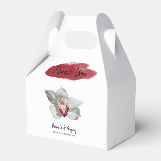 White Burgundy Orchid Wedding Favor Box (Front Side)