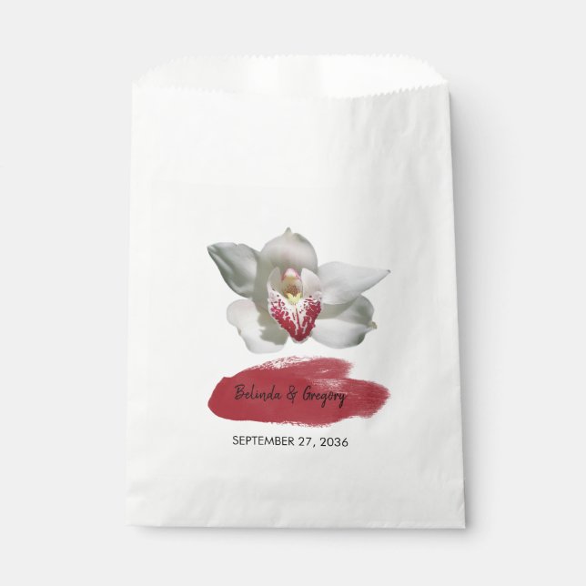 White Burgundy Orchid Wedding  Favour Bag (Front)