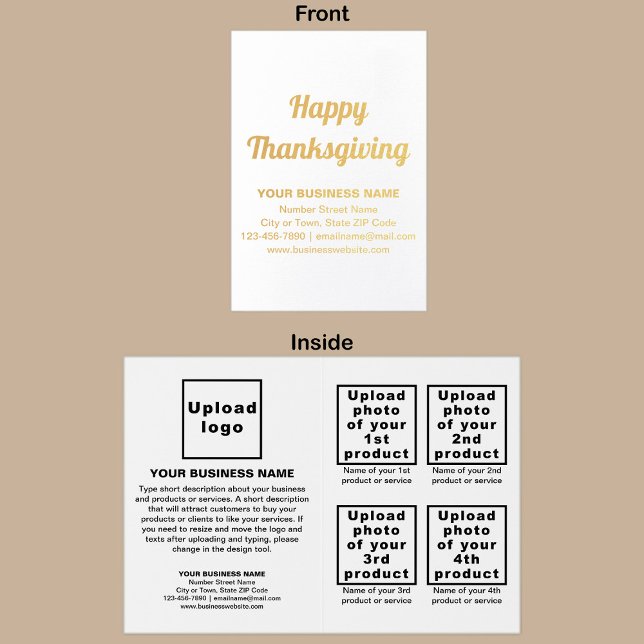 White Business Brand on Thanksgiving Foil Card (White business brand with products or services on Thanksgiving folded foil card.)