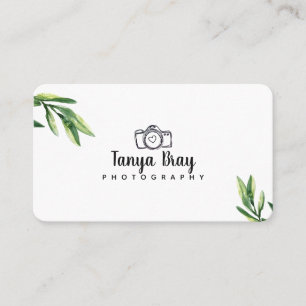 White Business Card W/ Watercolor Greenery Detail