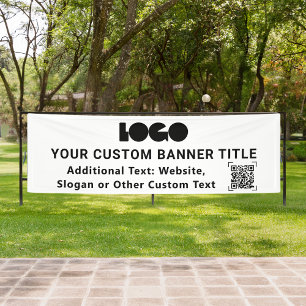 White Business Logo Company QR code Outdoor 2,5x8 Banner