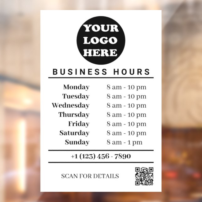 White Business Logo Opening Hours QR Code  Window Cling (Sheet 2)