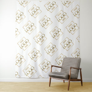 White Business Logo Pattern Trade Show Backdrop Tapestry