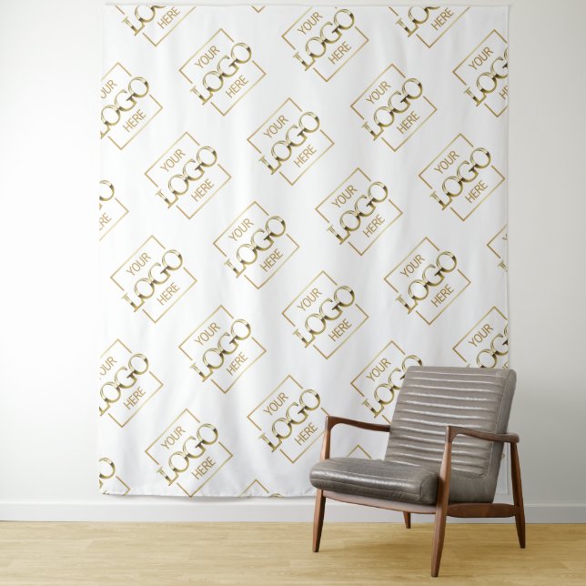 White Business Logo Pattern Trade Show Backdrop Tapestry (In Situ)
