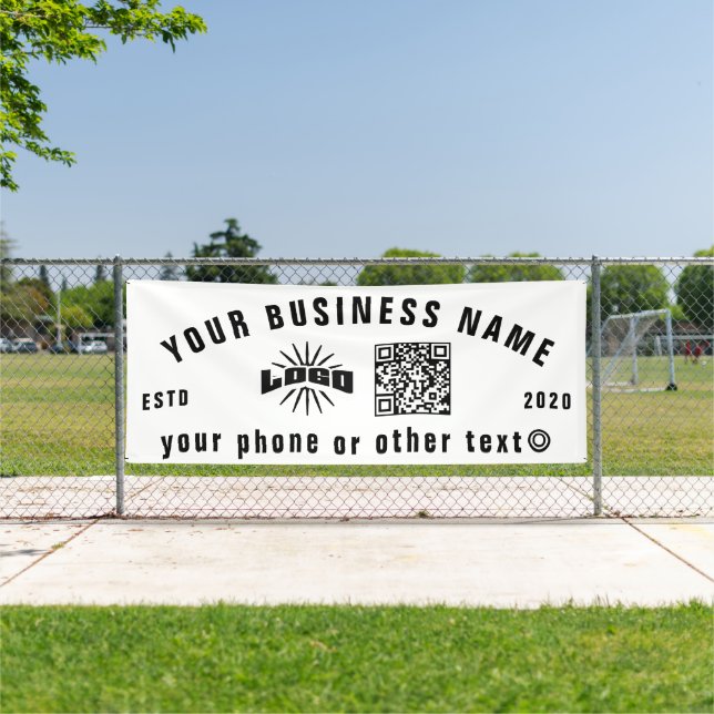 White Business logo Qr code outdoor 10' long Vinyl Banner (Insitu)