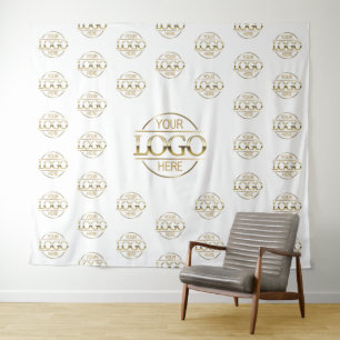 White Business Logo Step & Repeat Backdrop Banner Tapestry