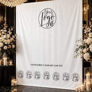 White Business Logo Step Repeat Photo Backdrop Tapestry